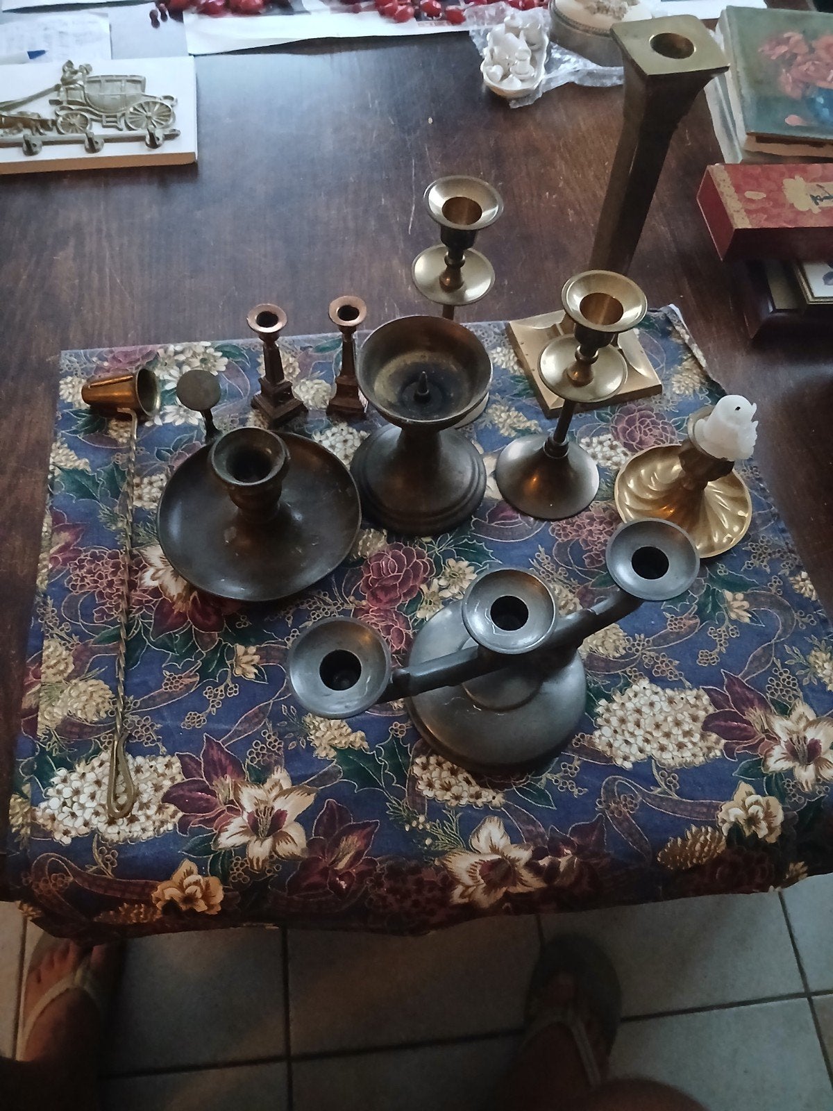 Diverse collectie(10) koperen en bronzen kandelaars, Antiek en Kunst, Ophalen of Verzenden, Overige materialen