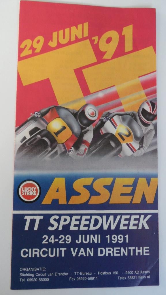 TT Assen 1991 motorwegrace flyer, Verzenden, Zo goed als nieuw, Gebruiksvoorwerp