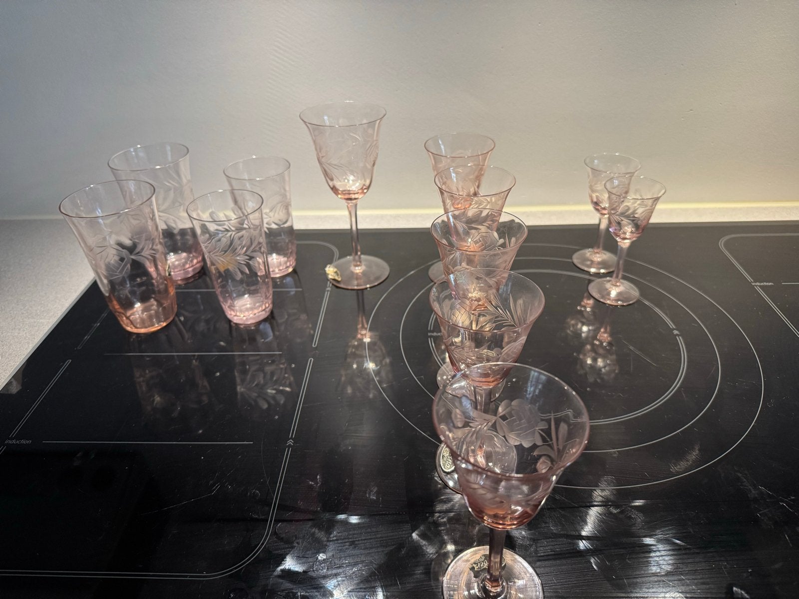 Roze kristallen Barberina Glazen Set - 20 Stuks, Antiek en Kunst, Ophalen