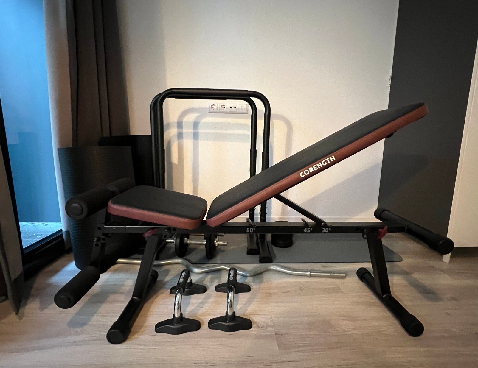 Complete thuis gym set met bankje, dip bars, gewichten…, Ophalen, Gebruikt, Krachtstation, Benen