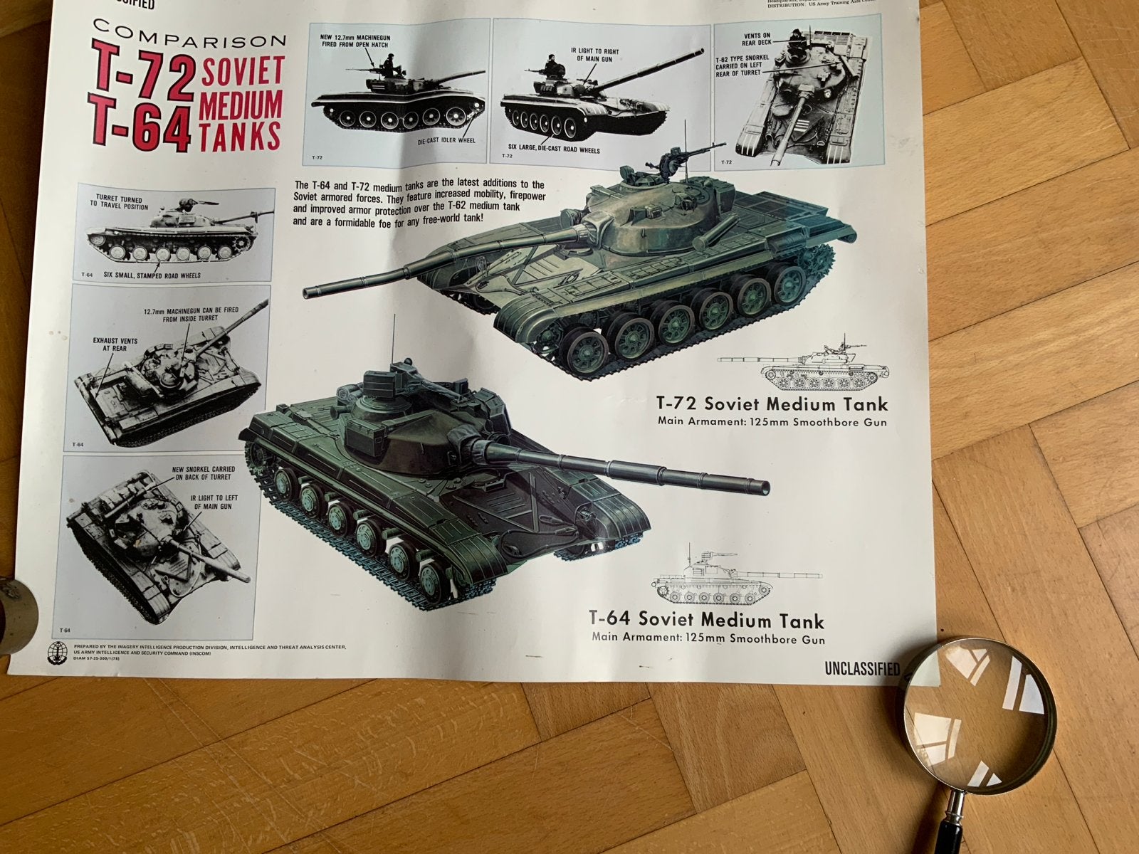 US Army Vergelijking T-72 en T-64 Sovjet Medium Tanks Poster, Verzenden, Landmacht, Overige gebieden, Foto of Poster