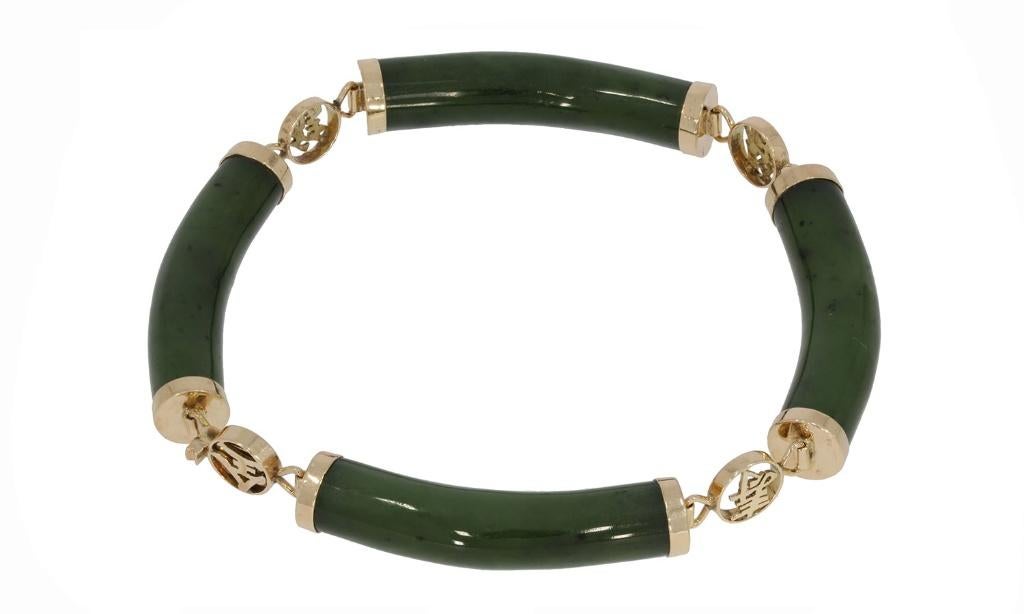 Jade nefriet luxe 14k gouden dames armband vintage fraai, Sieraden, Tassen en Uiterlijk, Antieke sieraden, Verzenden, Goud, Armband
