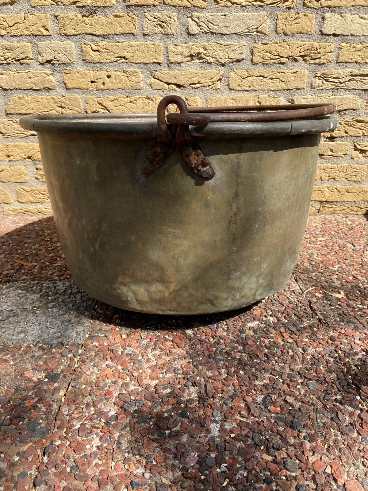 Antieke koperen grote pot met hengsel, Antiek en Kunst, Ophalen, Koper