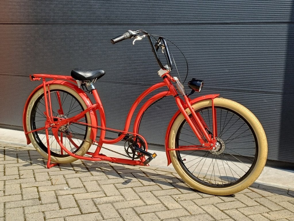 Unieke rode fiets met versnellingen, Fietsen en Brommers, Gebruikt, Onbekend, Versnellingen, Trommelrem