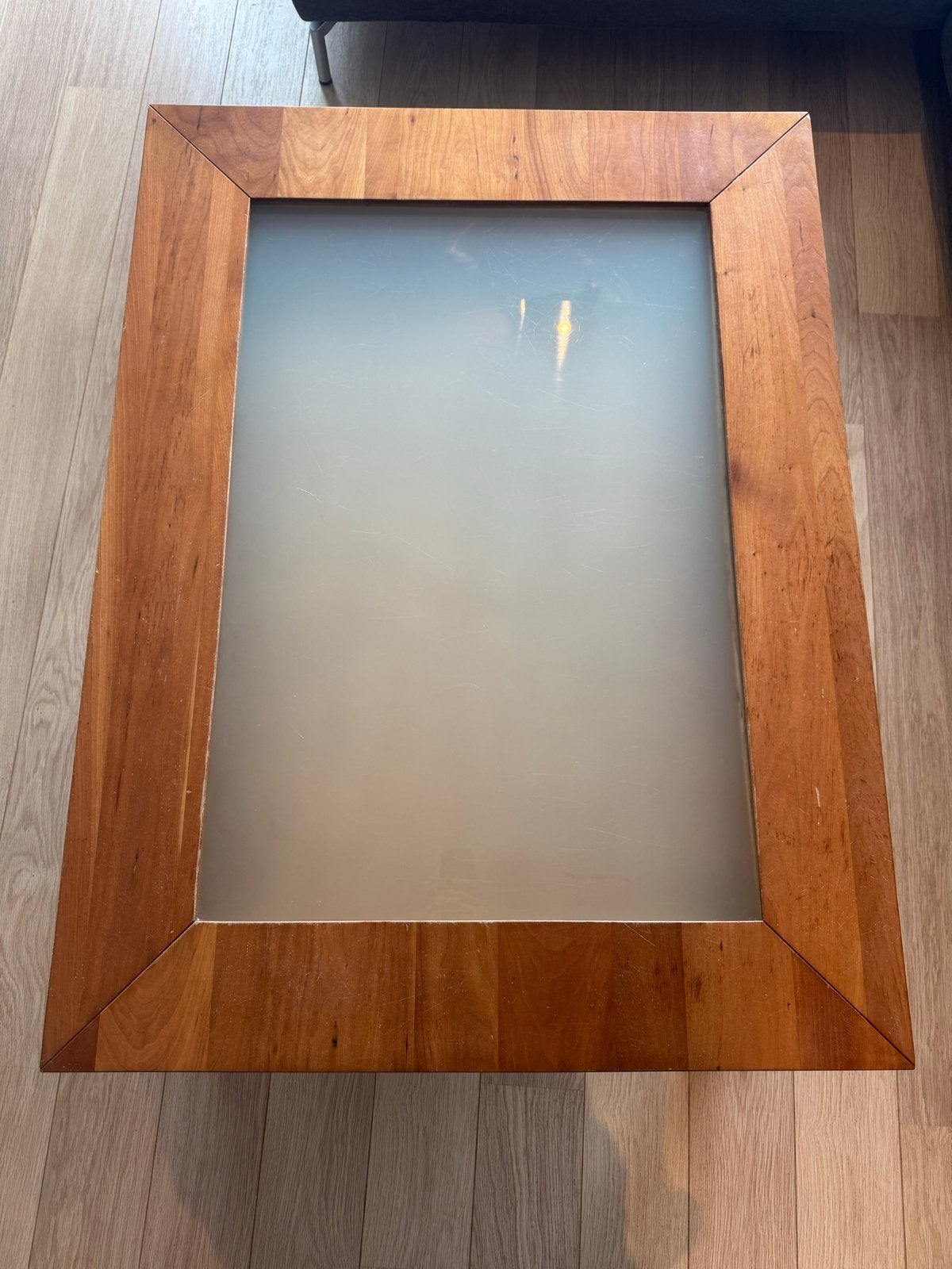 Salontafel met melkglas en lade (90x120x47 cm), Ophalen, Gebruikt, 100 tot 150 cm, 50 tot 100 cm