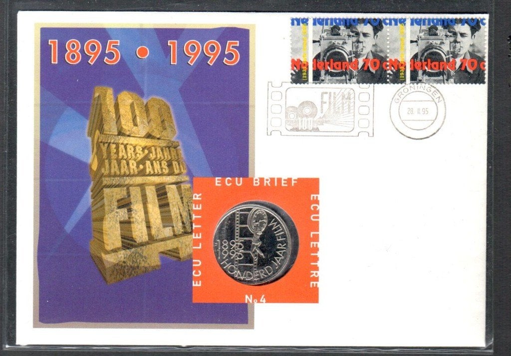 Penning - Ecu Brief 4 - 100 JAAR FILM - 1995., Postzegels en Munten, Penningen en Medailles, Ophalen of Verzenden, Overige materialen