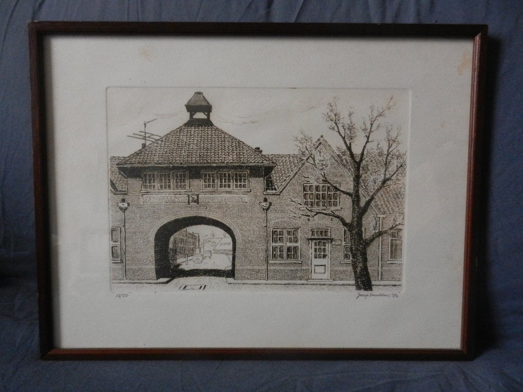 Ets Wassenaarse Bouwvereeniging Jozef Smolders 1982 19x28 cm, Antiek en Kunst, Met tekst, Stadsgezicht, 19 cm, Ophalen of Verzenden