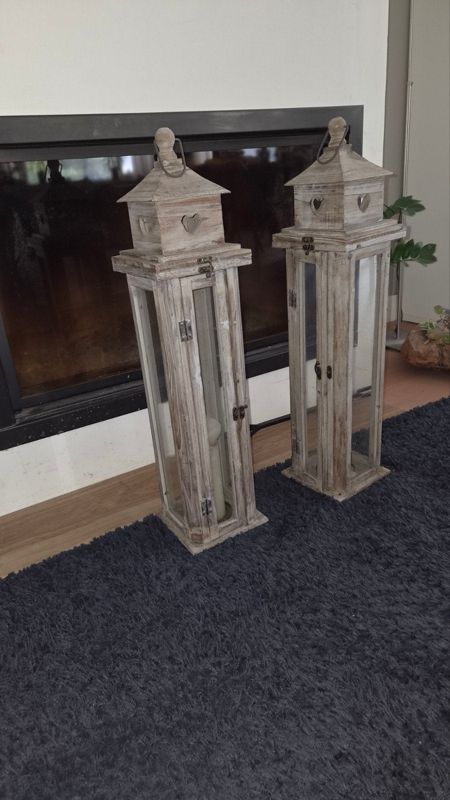 Mooie windlichten, sfeermaker op terras of veranda, Ophalen, Hout, Grijs, Landelijk