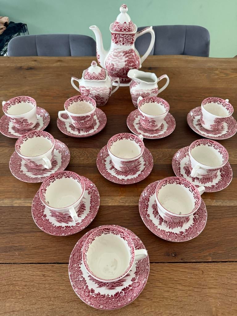 Engels rood Grindley Country Inns Koffieservies 10 persoons, Huis en Inrichting, Ophalen of Verzenden, Zo goed als nieuw, Overige stijlen
