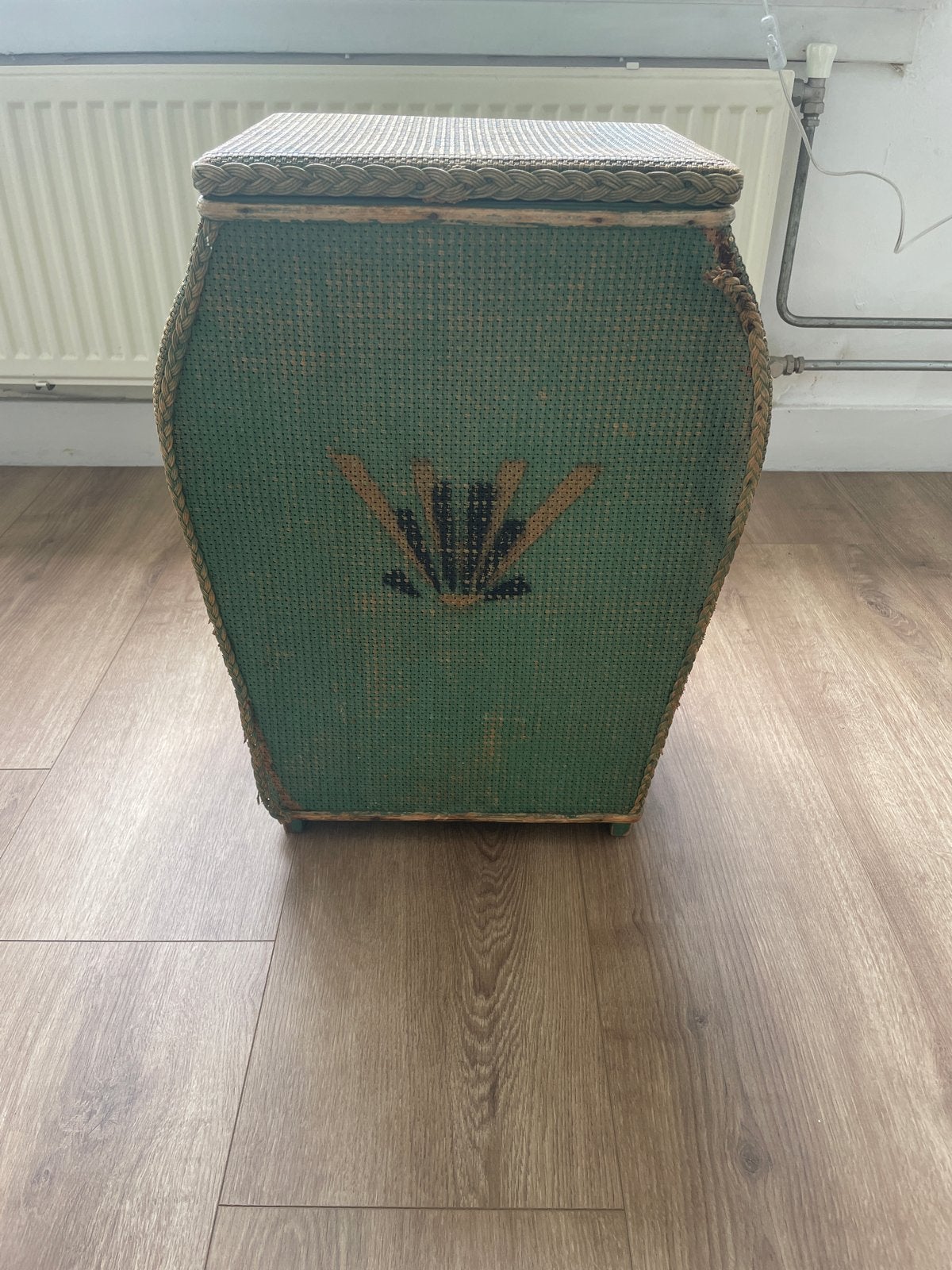 Vintage rieten opbergkist. Groen, Ophalen