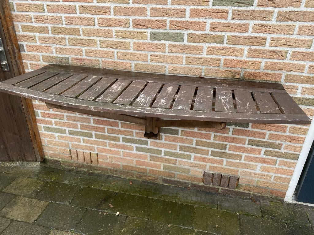 Houten inklapbare balkontafel, Tuin en Terras, Tuintafels, Ophalen, Gebruikt, Rechthoekig, Hout