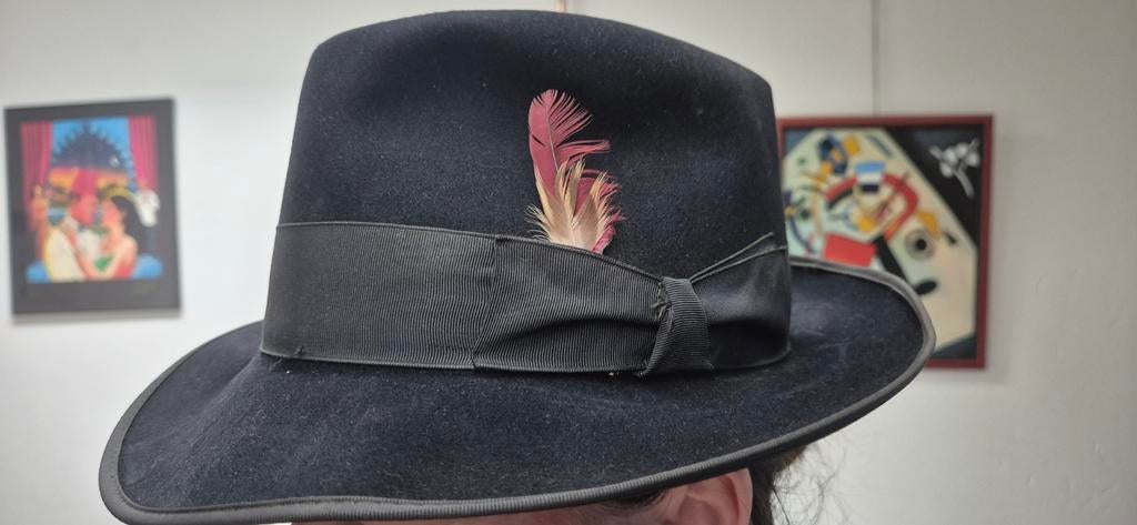 Vintage Panizza Hoed - Zwart met Veer, Ophalen of Verzenden, Gedragen, Panizza, Hoed