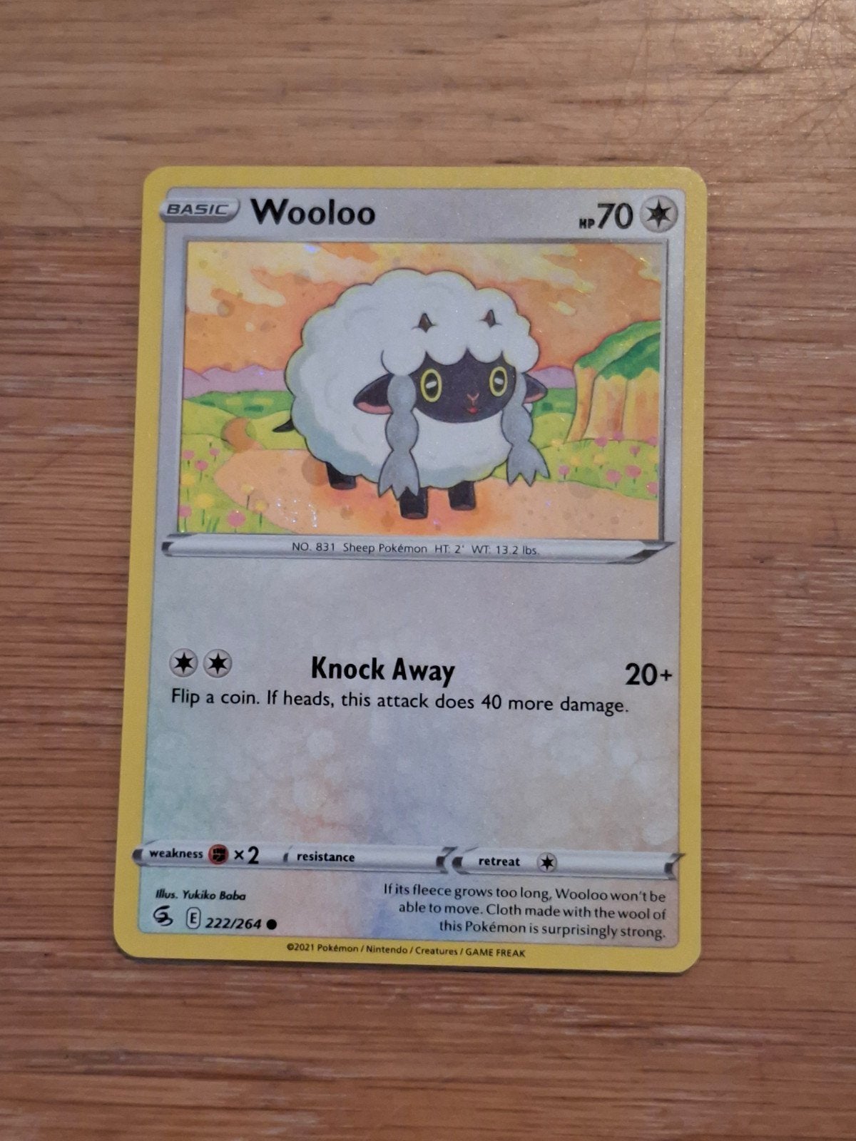 Wooloo 222/264 Reverse Holo Fusion Strike Pokémon Kaart, Ophalen of Verzenden, Zo goed als nieuw, Losse kaart, Foil