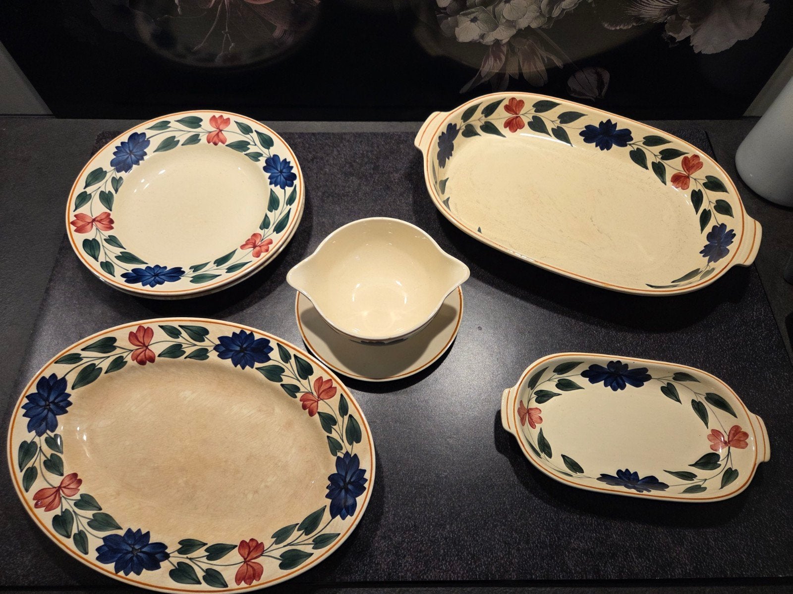 Vintage Boerenbont Servies - Bloemenpatroon, Ophalen, Gebruikt, Keramiek, Vintage
