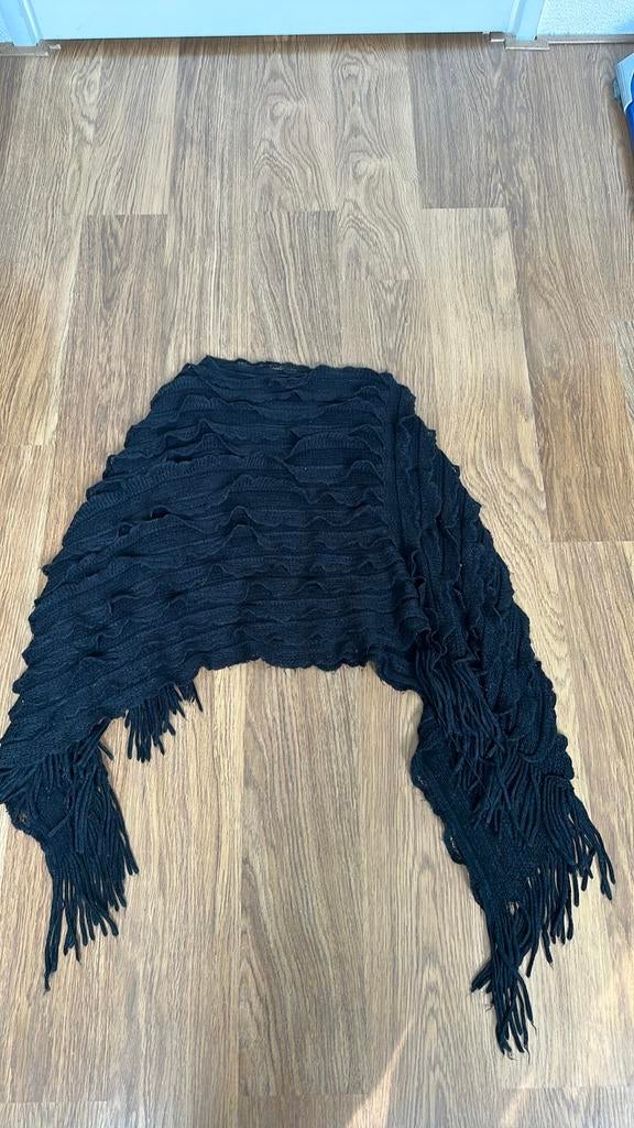 Zwarte poncho met franjes, Ophalen of Verzenden, Gedragen, Maat 46/48 (XL) of groter, Zwart