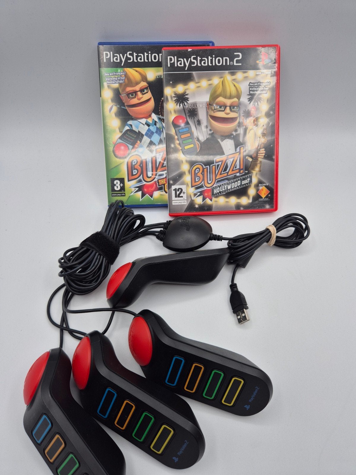Buzz! Quiz Games PS2 met 4 controllers, Spelcomputers en Games, Gebruikt, Sony Interactive Entertainment Europe Ltd, 10 Great Marlborough Street, London, W1F 7LP, UK