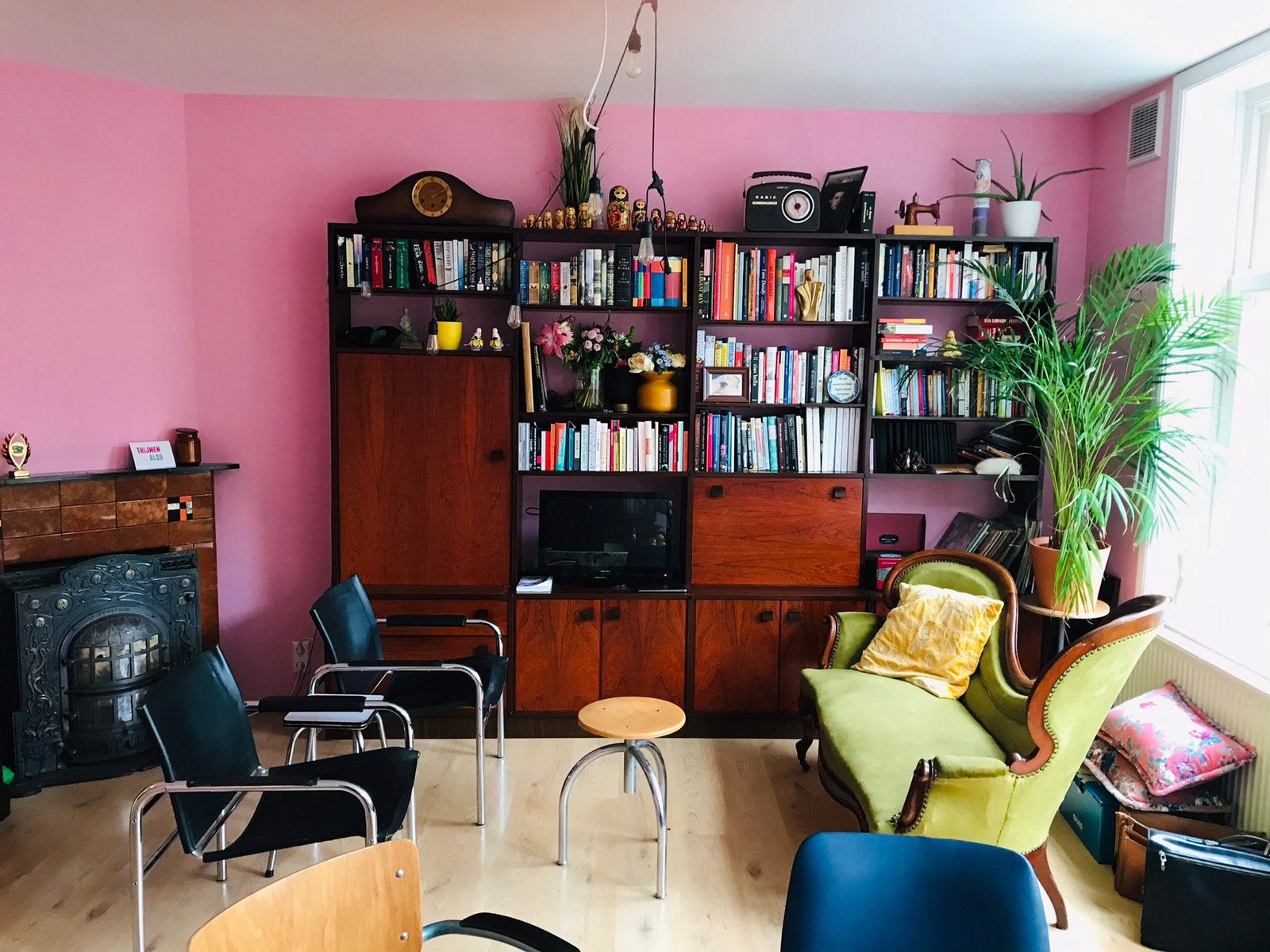 Vintage Scandinavian boekenkast wandmeubel design, Ophalen, Gebruikt, 200 cm of meer, 300 cm of meer