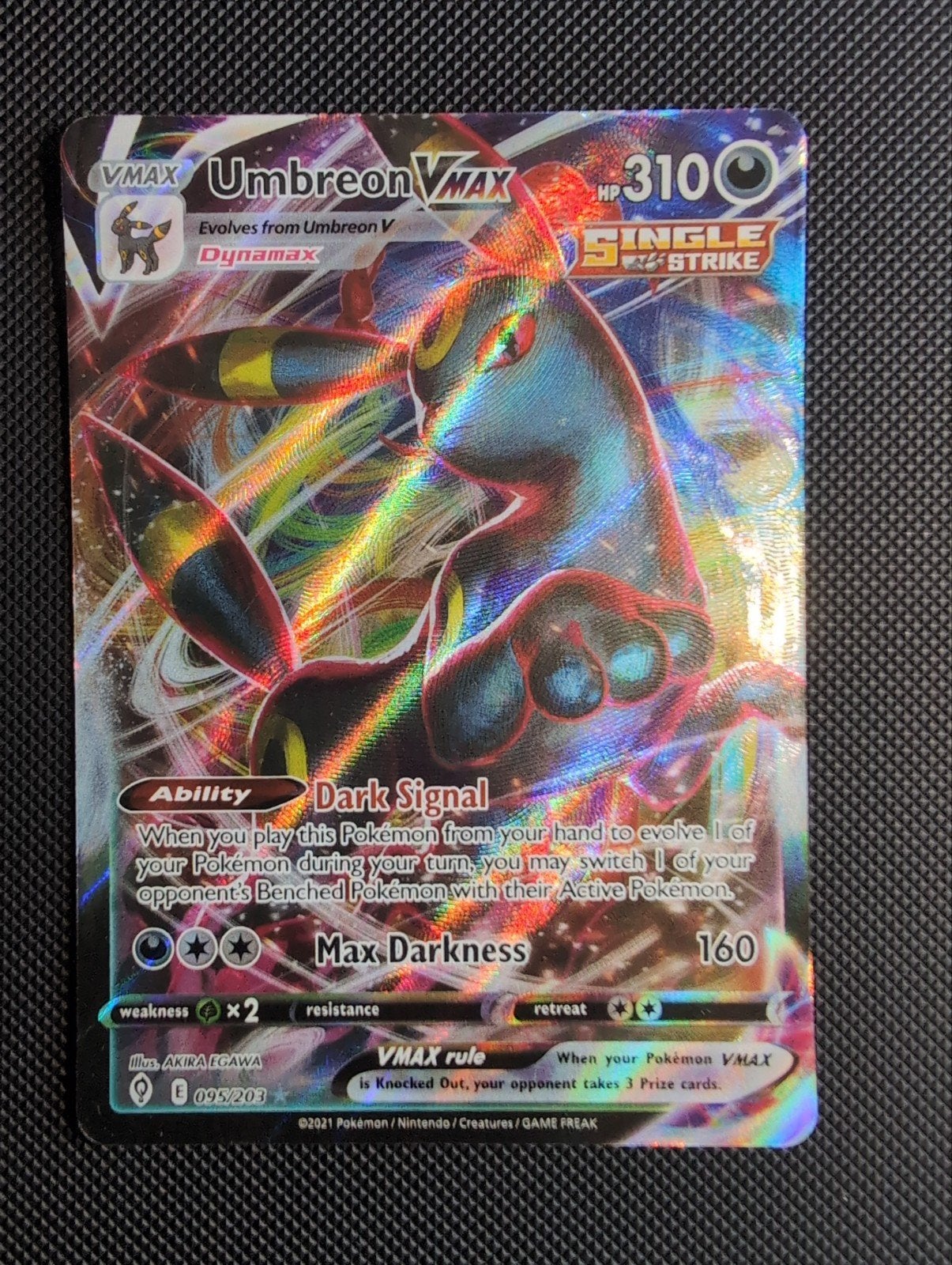 Umbreon vmax 095/203 evolving skies in played conditie., Ophalen of Verzenden, Gebruikt, Losse kaart, Foil