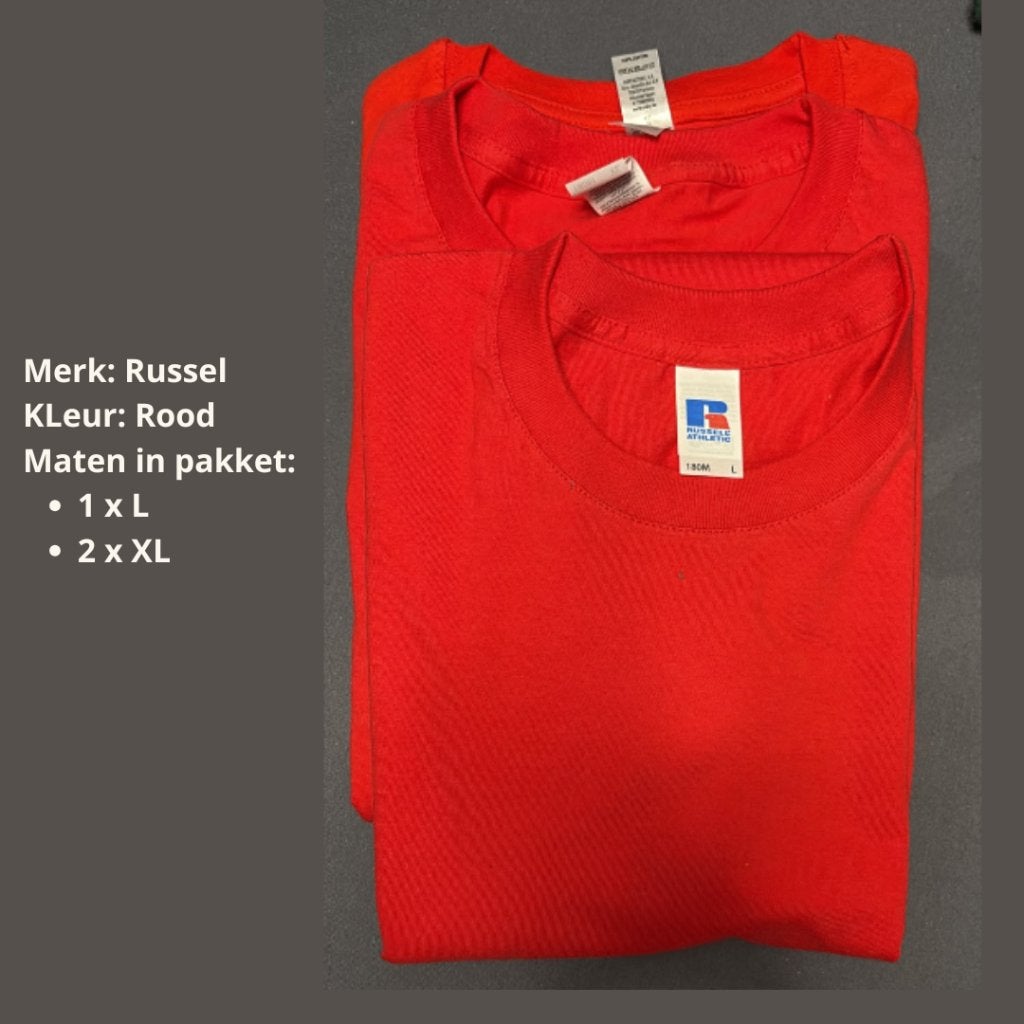 3 nieuwe Russell T-shirts rood – 1x L + 2x XL, Ophalen of Verzenden, Nieuw, Maat 46/48 (XL) of groter