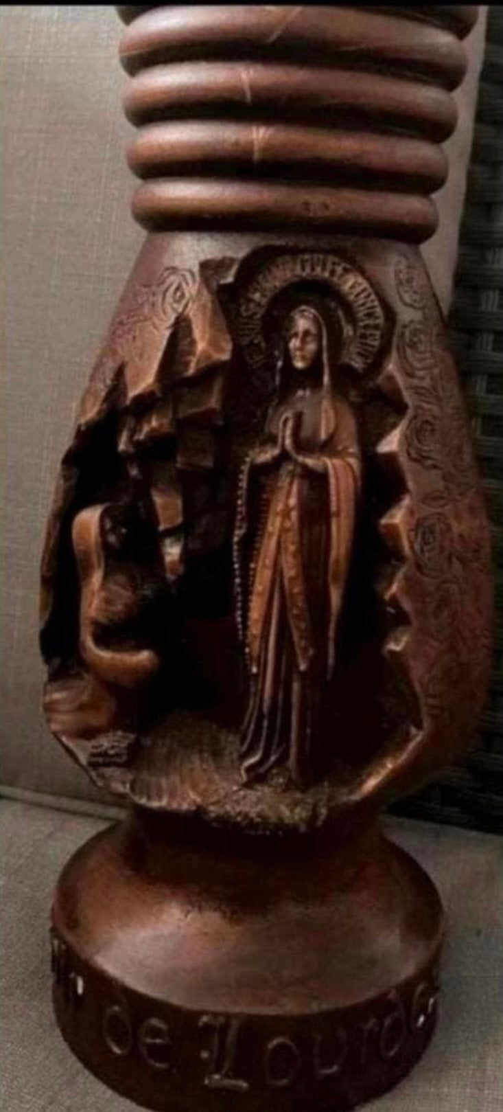 Lourdes ,houten vaas,Maria met Bernadette..handgemaakt mooi!, Ophalen of Verzenden