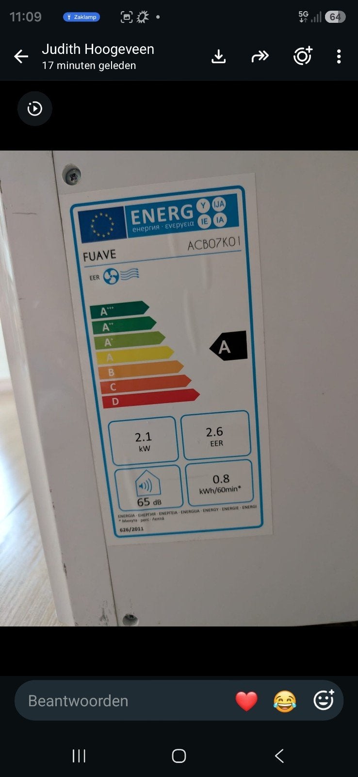 Mobiele airco inclusief slang - weinig gebruikt, Energieklasse A of zuiniger, Minder dan 60 m³, 3 snelheden of meer, Ophalen of Verzenden
