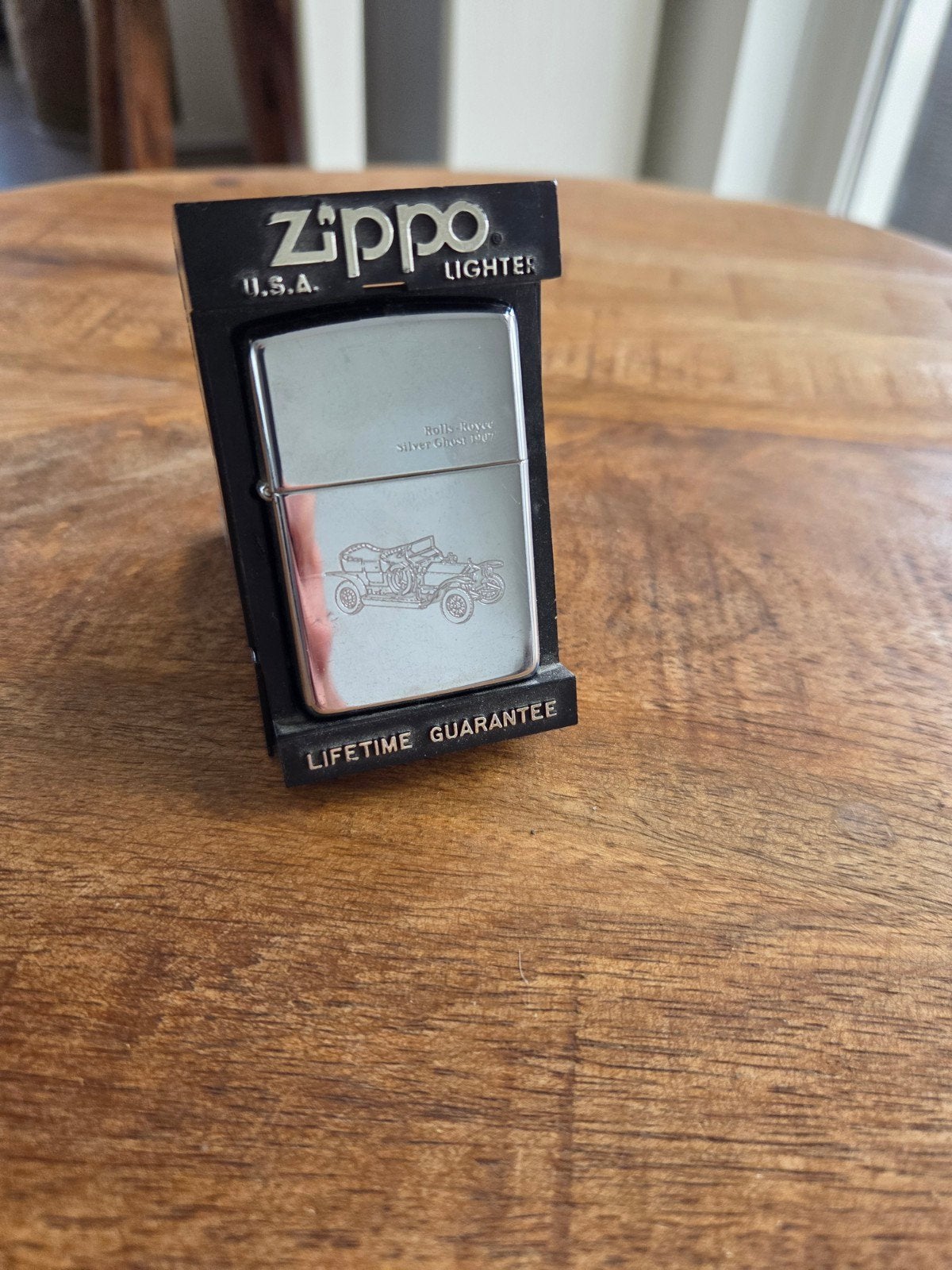 Zippo aansteker met Rolls Royce Silver Ghost 1907 gravure, Ophalen of Verzenden, Zo goed als nieuw, Aansteker