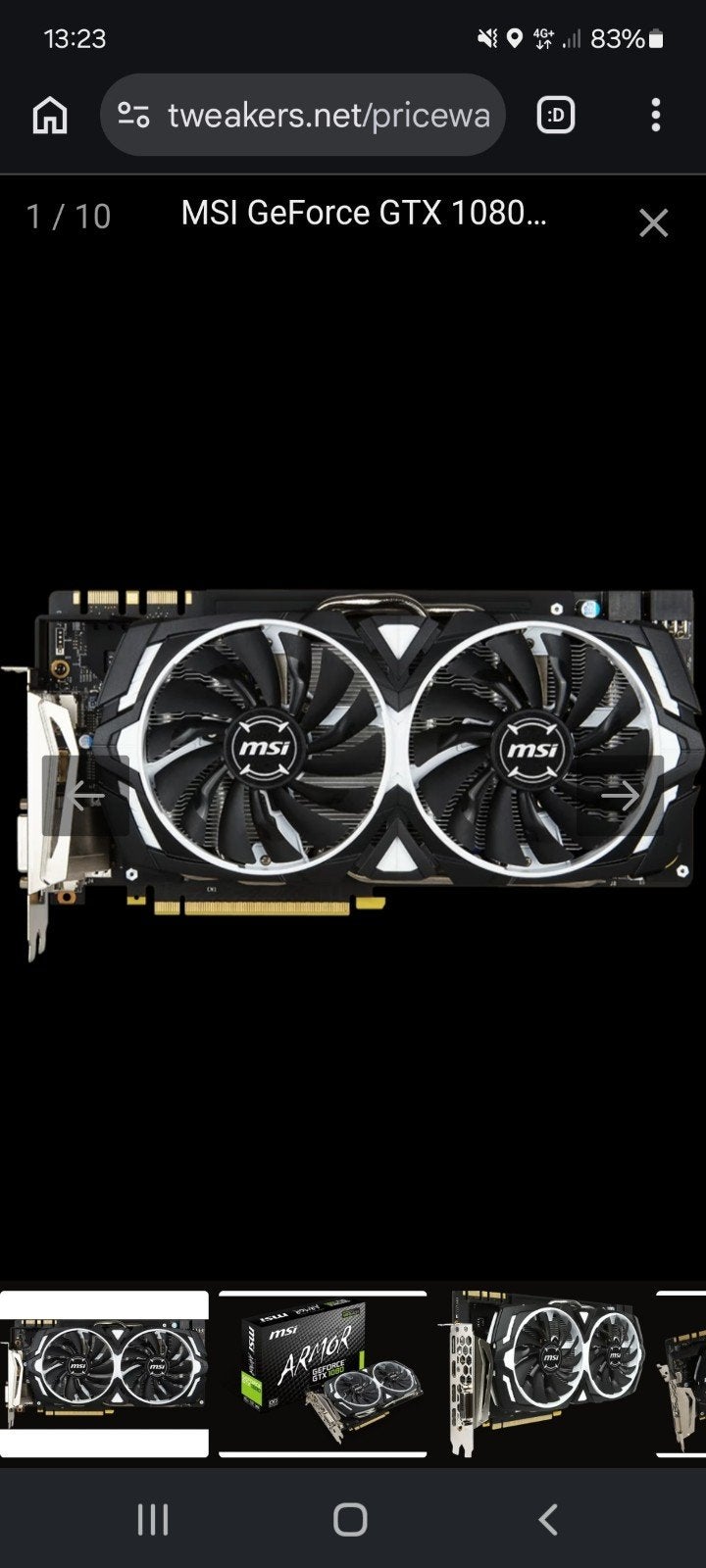 MSI Armor GTX 1080 8GB Videokaart, Computers en Software, Videokaarten, Ophalen of Verzenden, Zo goed als nieuw, GDDR5, PCI-Express 3