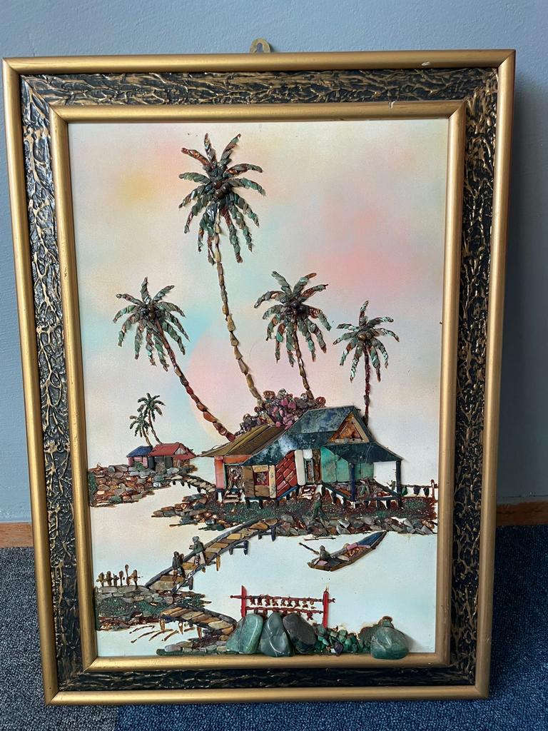 Uniek 3D-schilderij met tropisch tafereel en palmbomen, Ophalen of Verzenden