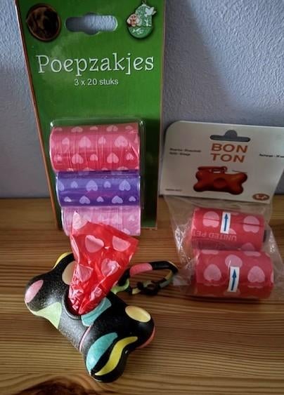 Bon ton poepzakjes houder + 90x design poepzakjes, Dieren en Toebehoren, Honden-accessoires, Ophalen of Verzenden, Nieuw