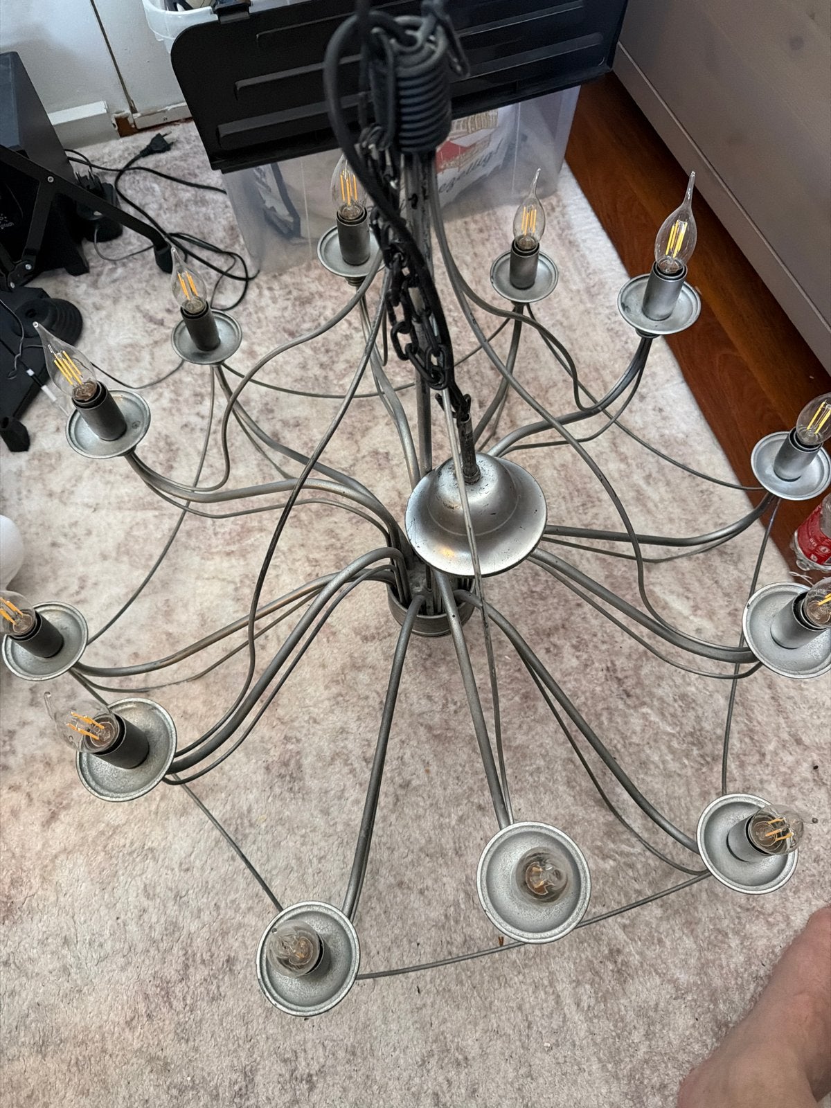 Grote metalen kroonluchter met 12 lichtpunten, Ophalen, Gebruikt, Metaal, 75 cm of meer