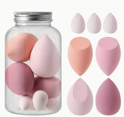 7 delig Makeup sponge beauty blender set met storage box, Gehele gezicht, Nieuw, Ophalen of Verzenden, Roze