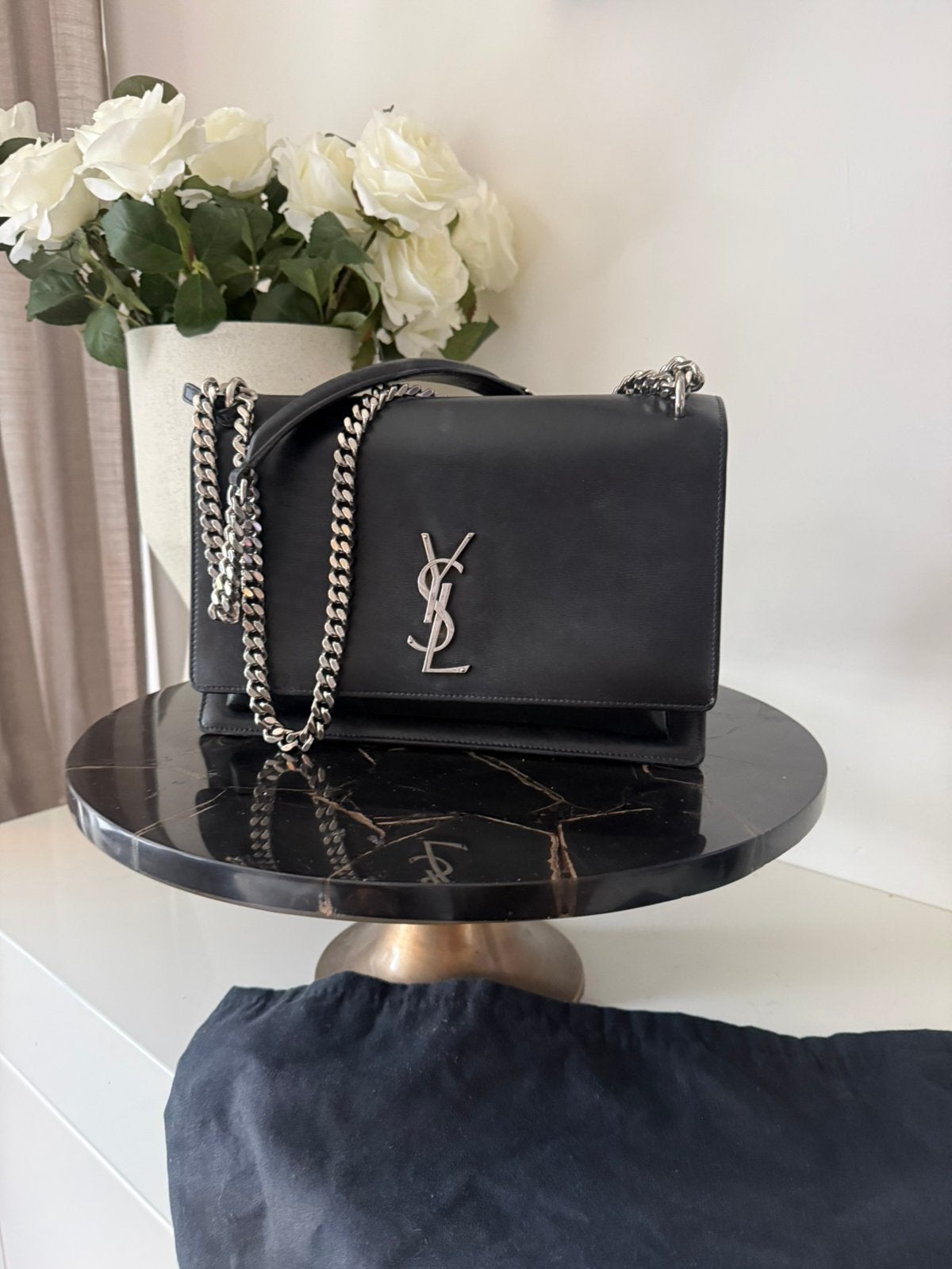YSL sunset medium, Ophalen, Zo goed als nieuw, Zwart, Handtas