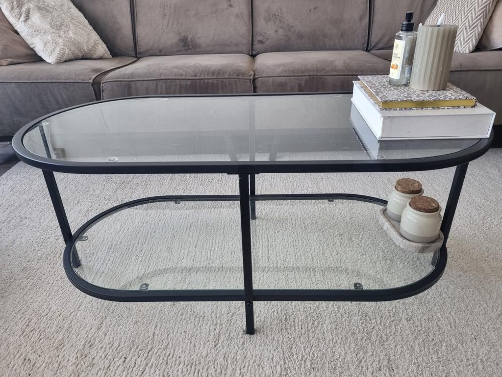 Salontafel ovaal, Huis en Inrichting, Tafels | Salontafels, Ophalen, 100 tot 150 cm, 50 tot 100 cm, Glas