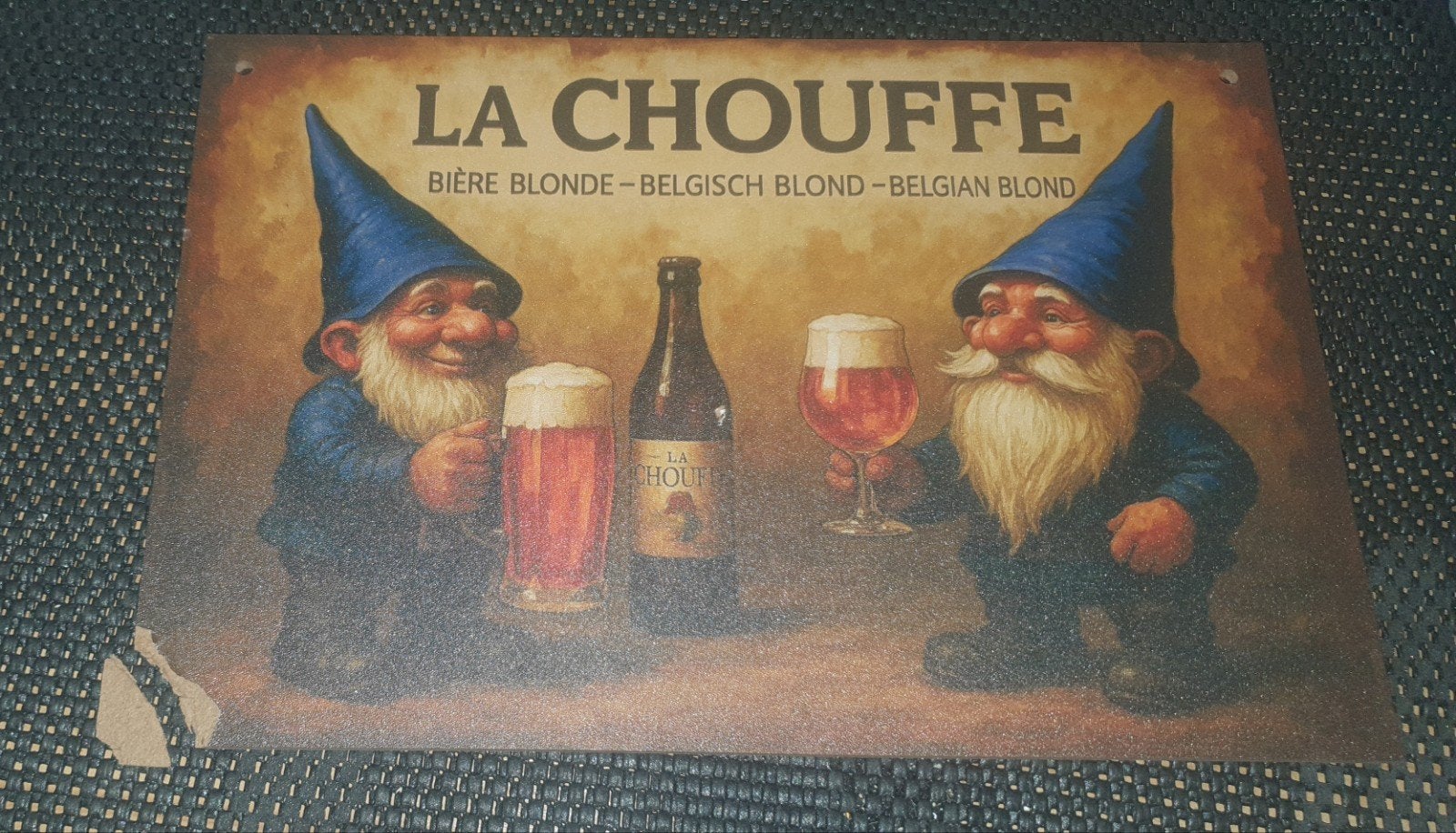 La Chouffe wandbord 30x20 cm - voor de hobbyist, Verzamelen, Merken en Reclamevoorwerpen, Ophalen of Verzenden, Gebruikt, Reclamebord