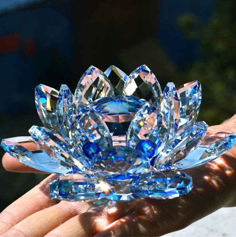 Kristallen Lotus Bloem / Decor Glas Fengshui Sier Beeld, Verzenden