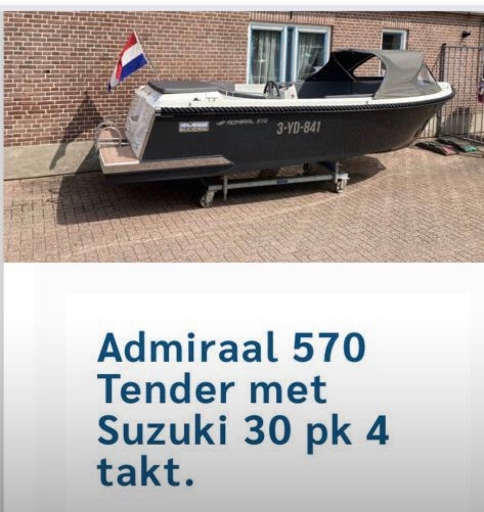 Admiraal 570 Tender sloep met 30 PK Suzuki buitenboordmotor, Watersport en Boten, Tender, Gebruikt, Ophalen of Verzenden, Anker