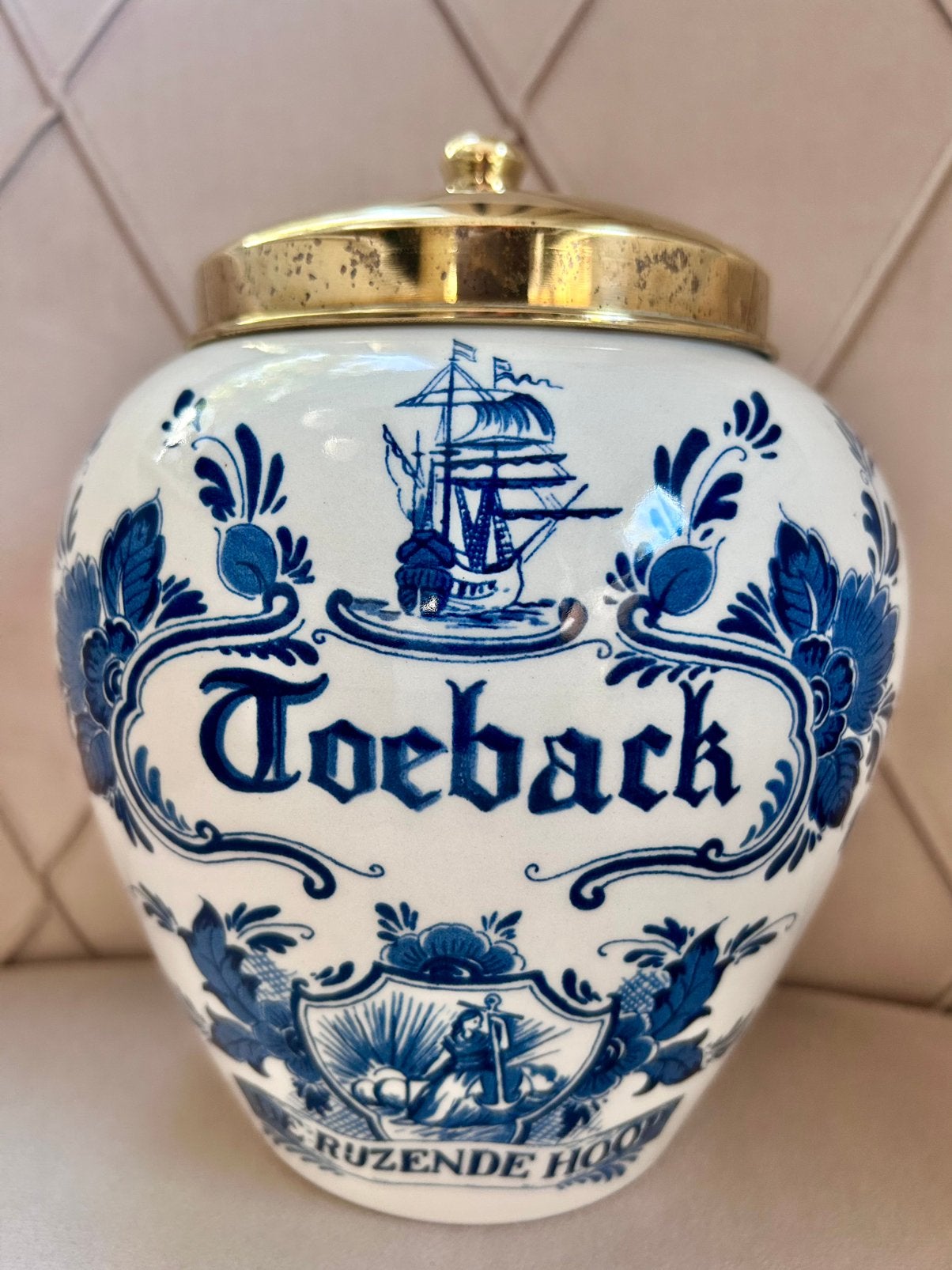Delfts Blauwe Tabakspot "Toeback", (Van Nelle), Ophalen of Verzenden