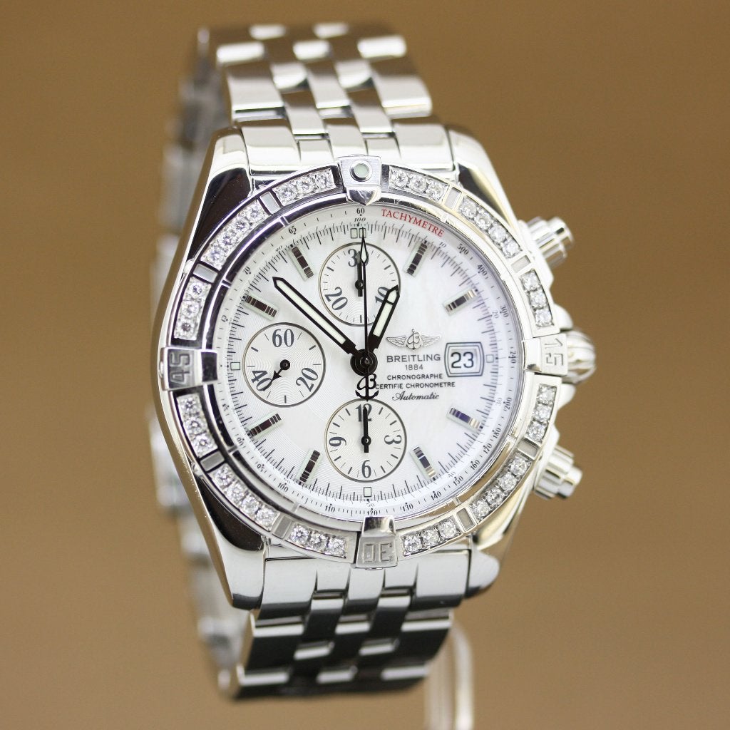 Breitling Chronomat Evo A13356 Parelmoer Diamant, Staal, Gebruikt, Staal, Breitling