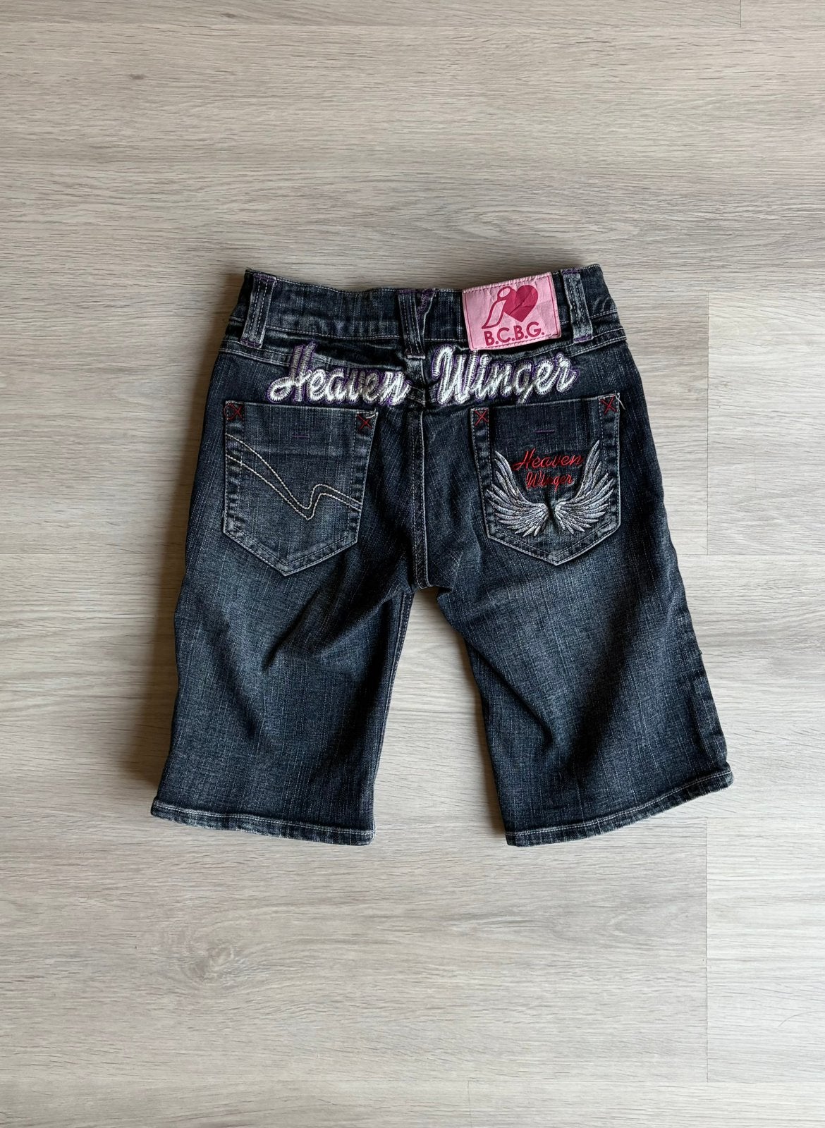 Vintage Japanese Denim Jorts “Heaven Wings” - Blue, Blauw, Ophalen of Verzenden, Driekwart, Maat 34 (XS) of kleiner