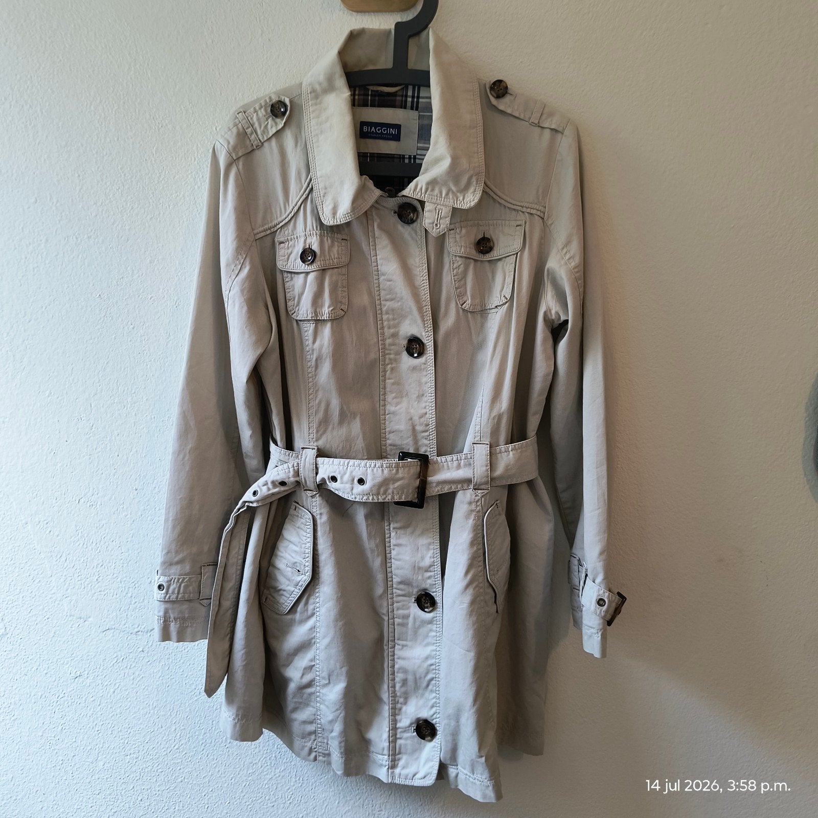 Biaggini Charles Vögele Trenchcoat Dames Maat 44 Beige, Beige, Maat 42/44 (L), Ophalen of Verzenden, Gedragen