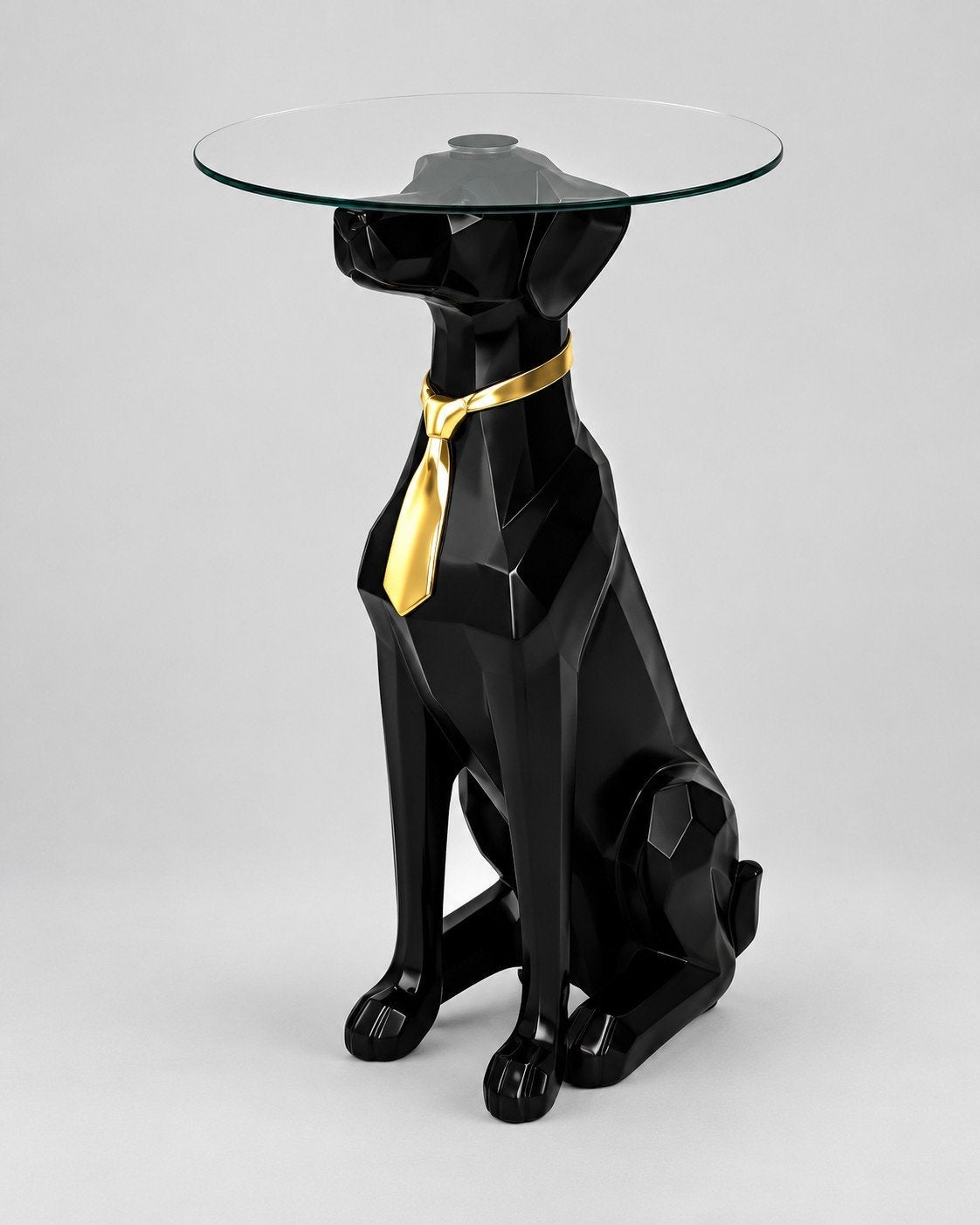 Zwarte Honden Bijzettafel met Glazen Blad 66 cm – Design Hon, Minder dan 55 cm, De Dam 4, Design, Rond