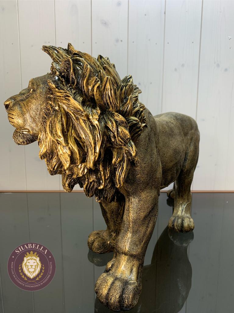 Leeuw lopend goud - decoratie - Shabella-deco, Ophalen of Verzenden, Nieuw, Dier