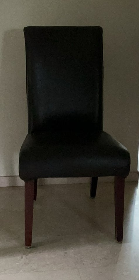 6 donkerbruin lederen stoelen, Ophalen, Gebruikt, Bruin, Hout