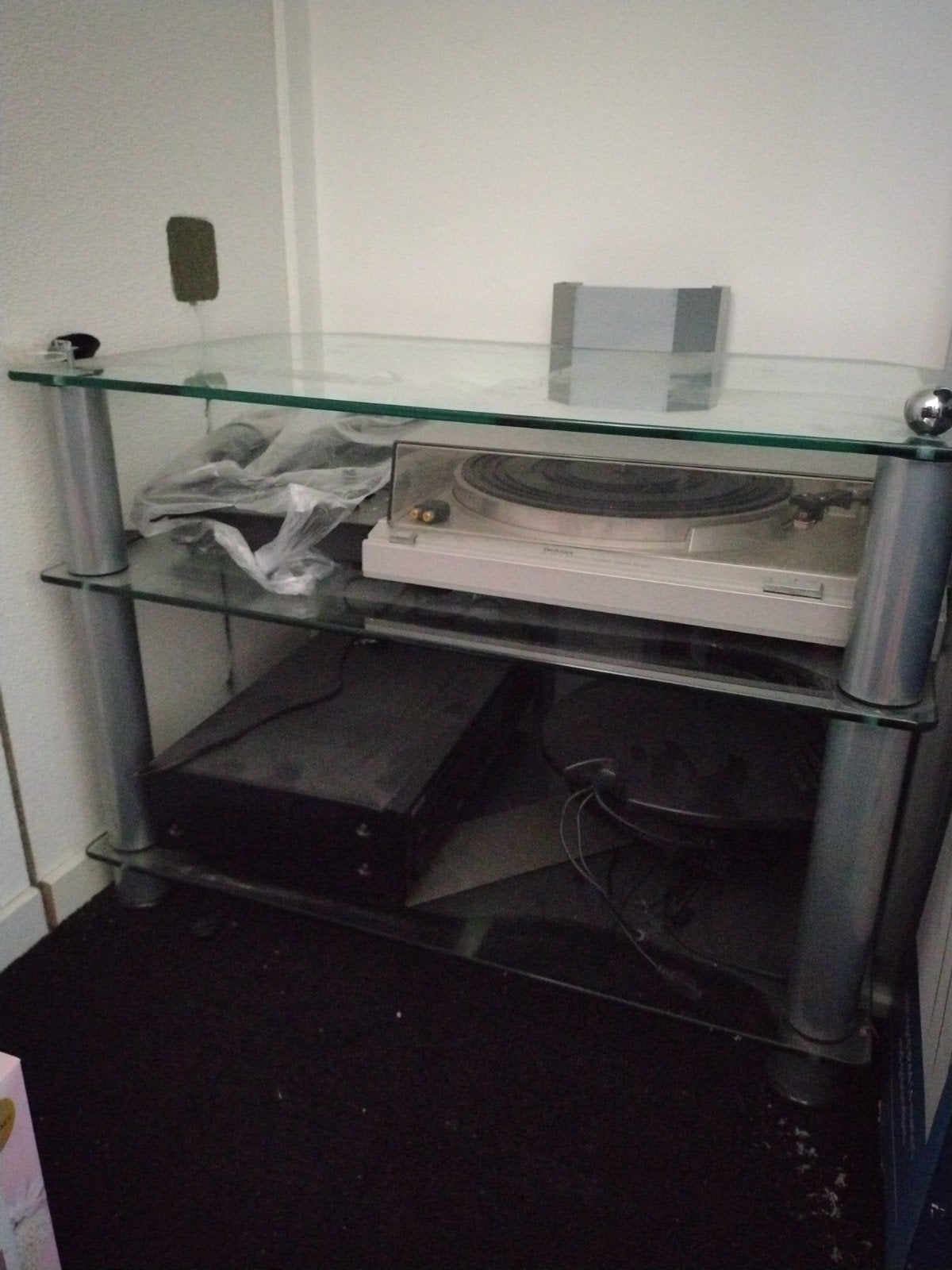 Glazen tv-meubel / audiomeubel met 3 planken, Ophalen, Gebruikt, Glas