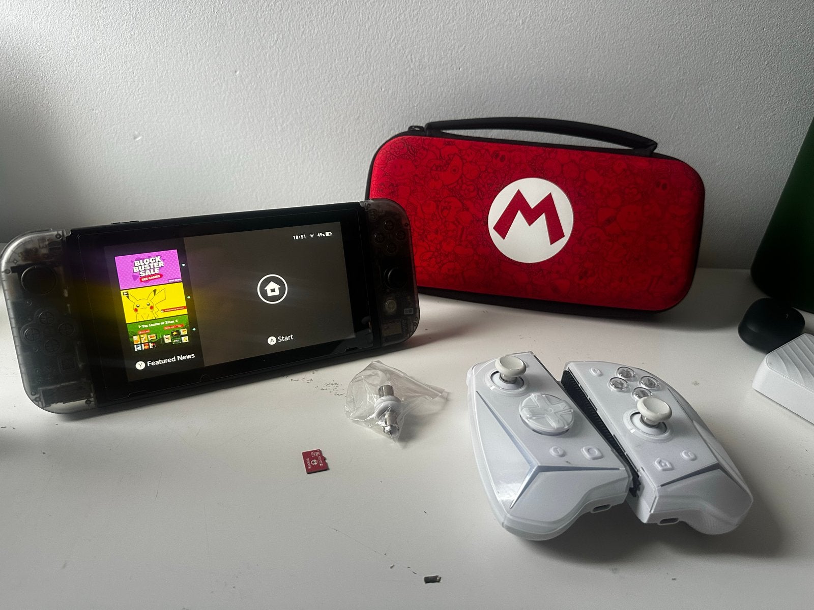 Custom Nintendo Switch Transparant + 128GB SD-kaart, Gebruikt, Met 2 controllers, Ophalen of Verzenden, Switch Original