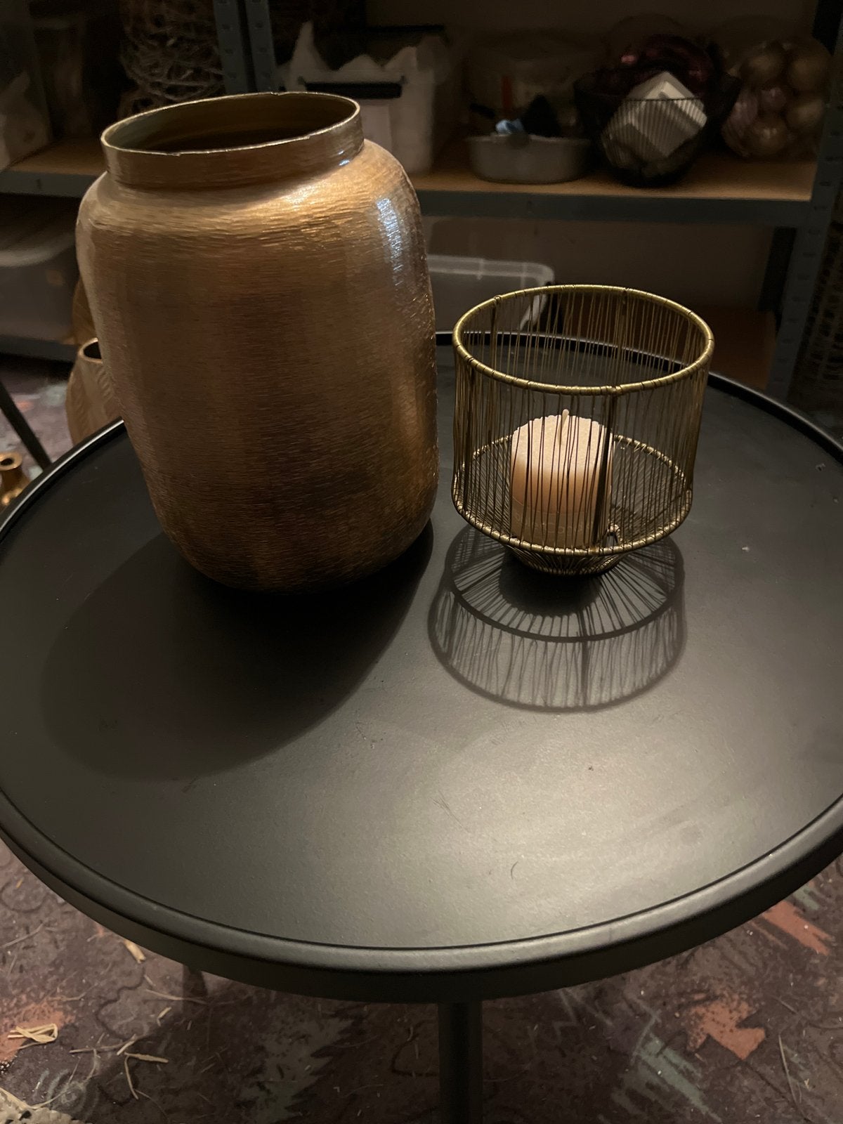 Gouden ijzeren pot met waxinelichtje - 22 cm hoog, Ophalen of Verzenden, Goud, Metaal