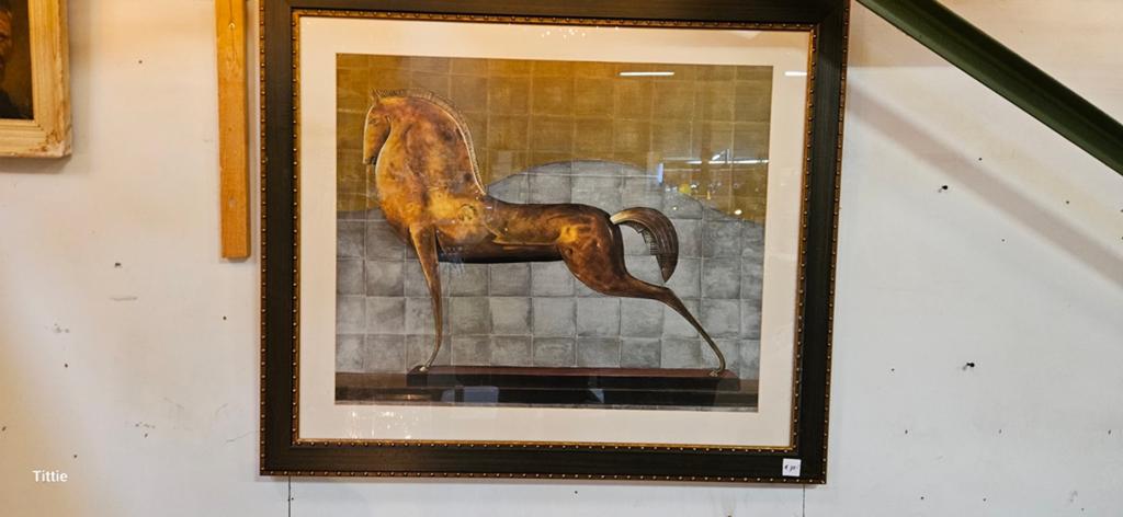 Ingelijste afbeelding van een bronzen paard, Antiek en Kunst, Kunst | Schilderijen | Klassiek, Ophalen