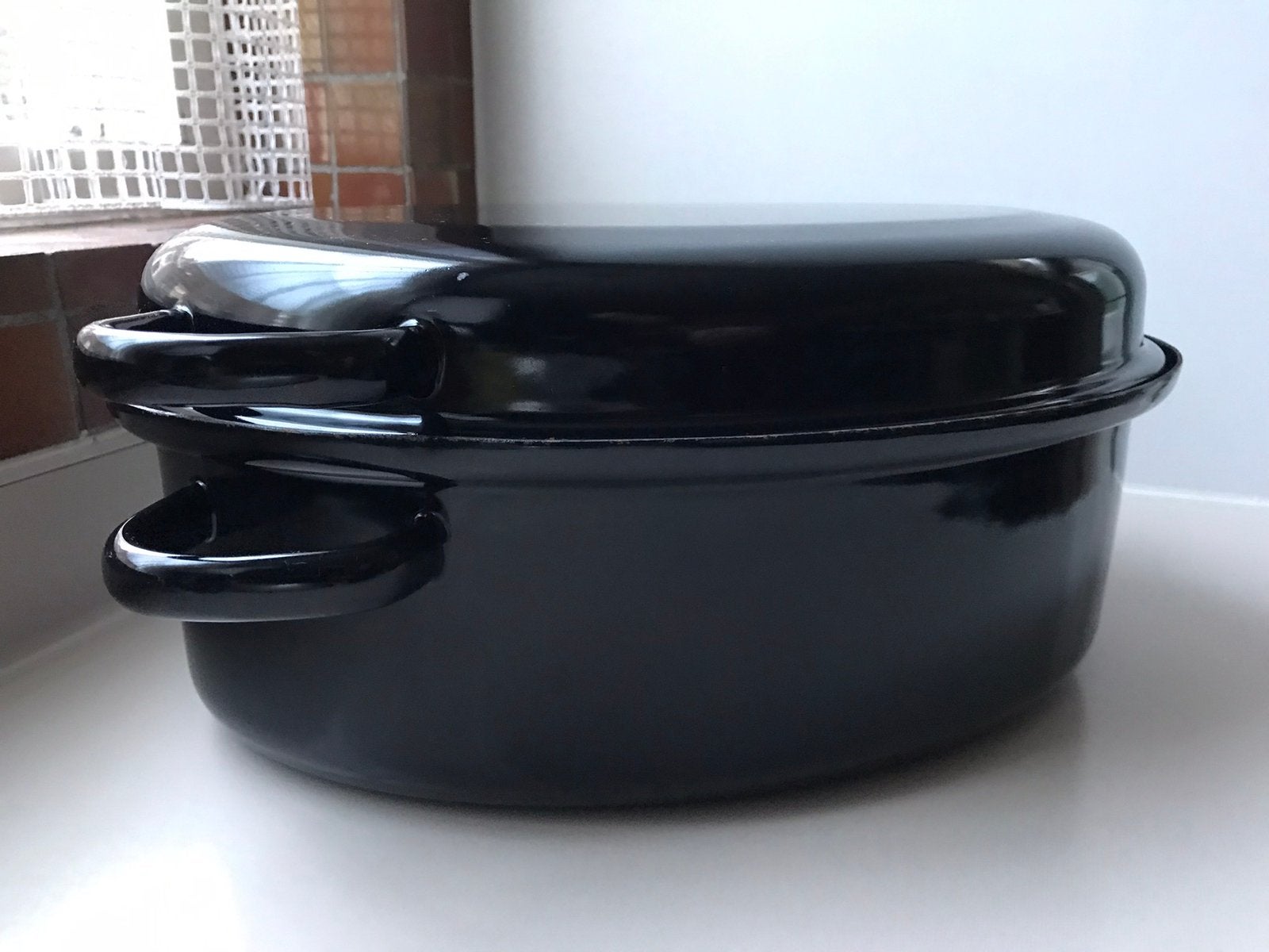 Grote geëmailleerde ovale braadpan met deksel, Overige materialen, Braadpan, Met deksel, Ophalen of Verzenden