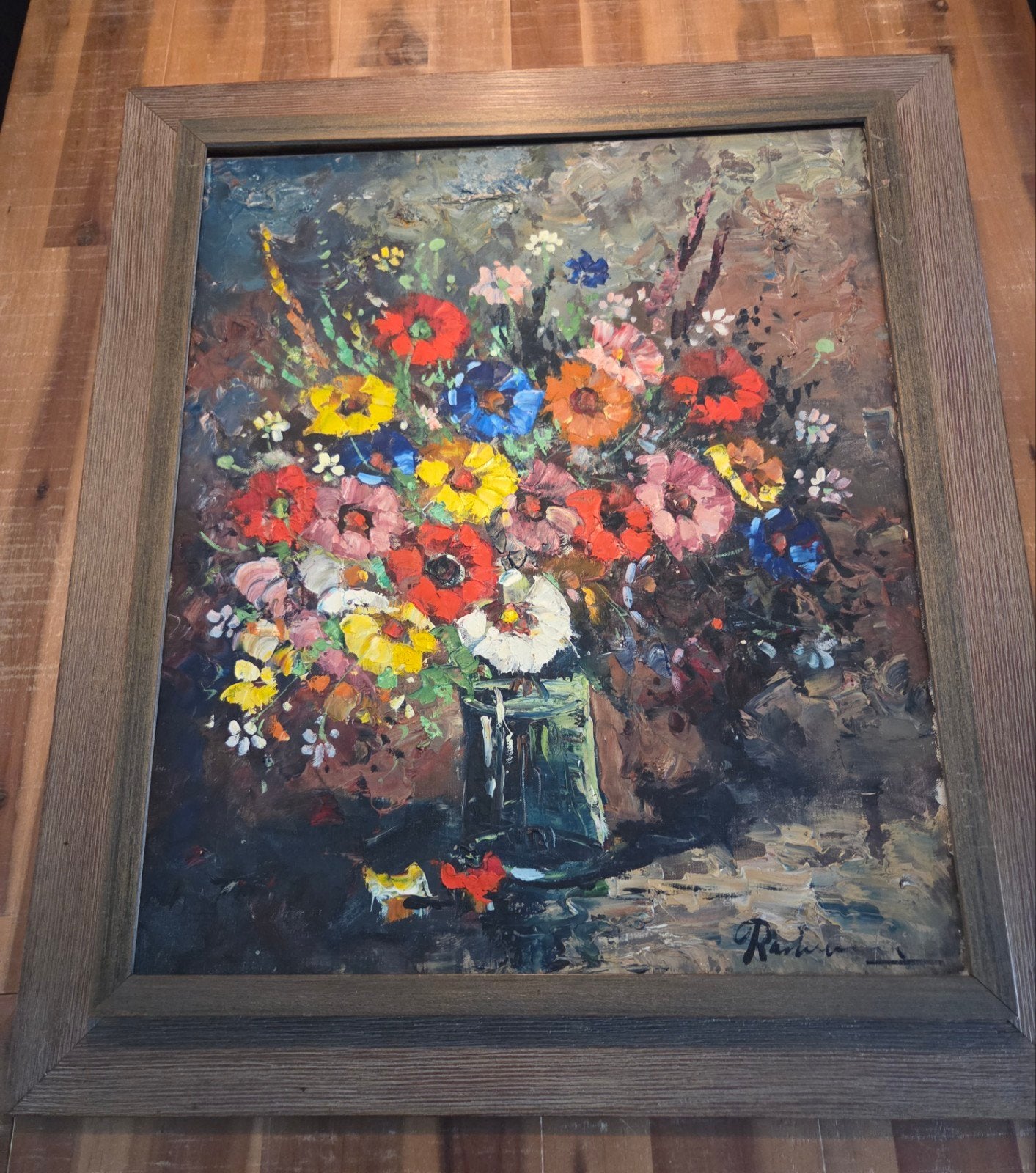 Kleurrijk bloemstilleven, olieverf op doek, gesigneerd, Antiek en Kunst, Kunst | Schilderijen | Klassiek, Ophalen