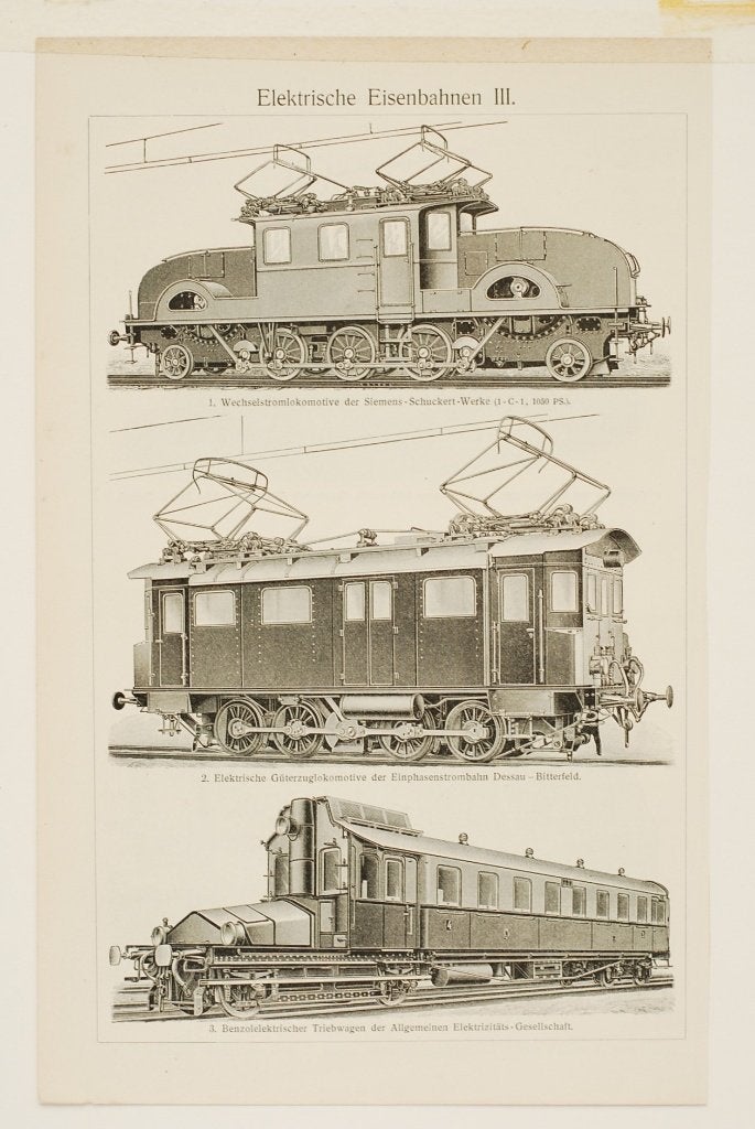 Elektrische Treinen Siemens & AEG (antieke prent 1897), Verzenden, Voor 1940, Gebruikt
